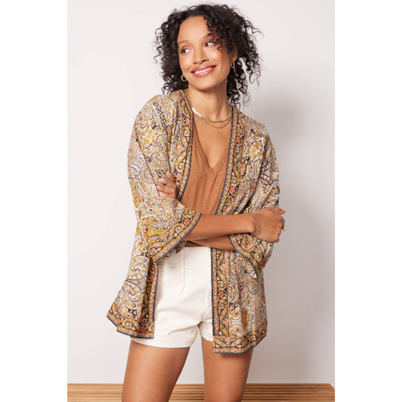 CLEOBELLA NWT Evereve Kaleidescope Organic Cotton Wrap Open Kimono Top // M - Picture 1 of 14